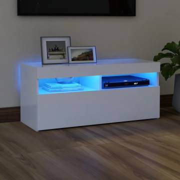 TV Cabinet with LED Lights White 90x35x40 cm