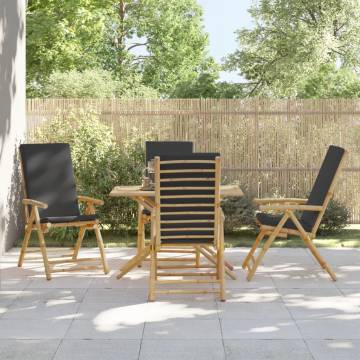 4 Piece Folding Bistro Chairs with Dark Grey Cushions Bamboo