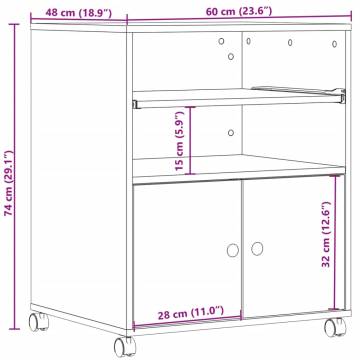 Printer Stand with Wheels Grey Sonoma 60x48x74 cm