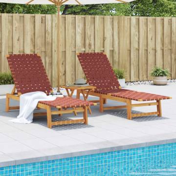 Sun Loungers 2 pcs Red Solid Wood Acacia and Fabric