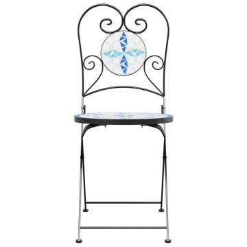 Bistro Chairs Foldable 2 pcs Blue and White Ceramic