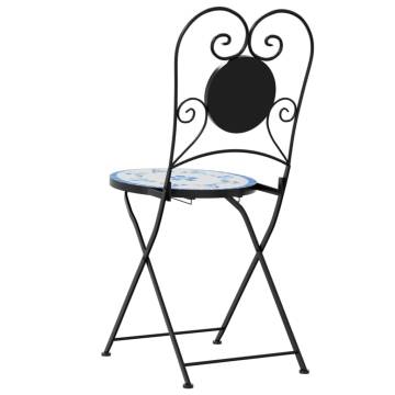 Bistro Chairs Foldable 2 pcs Blue and White Ceramic