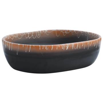 Countertop Basin Black and Orange Oval 47x33x13 cm Ceramic