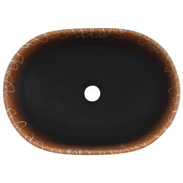 Countertop Basin Black and Orange Oval 47x33x13 cm Ceramic