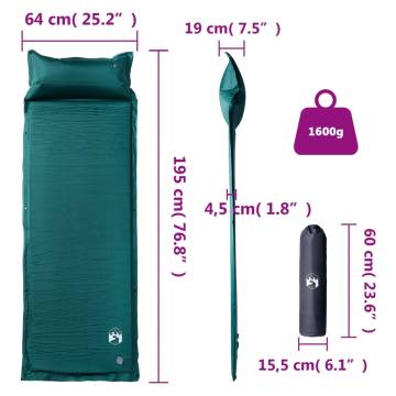 Self Inflating Camping Mattress with Pillow 1-Person Green