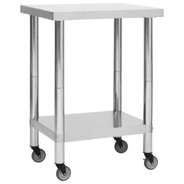 Kitchen Work Table with Wheels 60x45x85 cm Stainless Steel