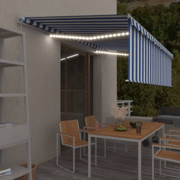 Manual Retractable Awning with Blind&LED 5x3m Blue&White