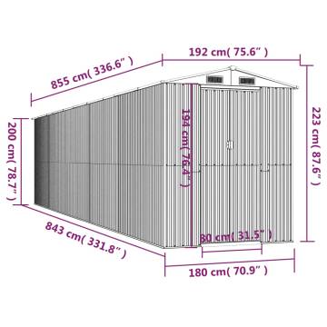 Garden Shed Light Grey 192x855x223 cm Galvanised Steel