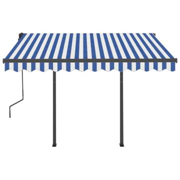 Manual Retractable Awning with Posts 3.5x2.5 m Blue and White