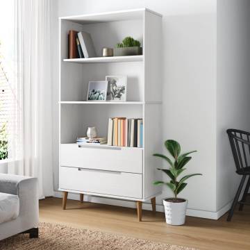 Bookcase MOLDE White 85x35x170,5 cm Solid Wood Pine