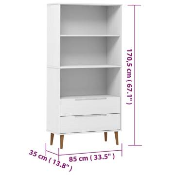 Bookcase MOLDE White 85x35x170,5 cm Solid Wood Pine