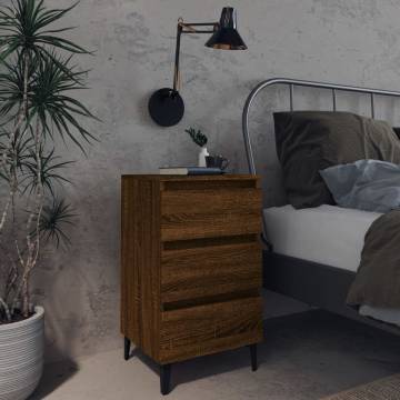 Bed Cabinet with Metal Legs Brown Oak 40x35x69 cm