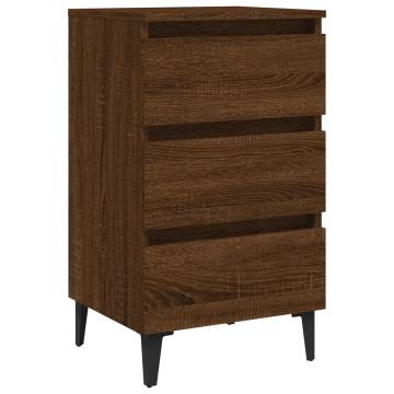 Bed Cabinet with Metal Legs Brown Oak 40x35x69 cm