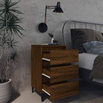 Bed Cabinet with Metal Legs Brown Oak 40x35x69 cm