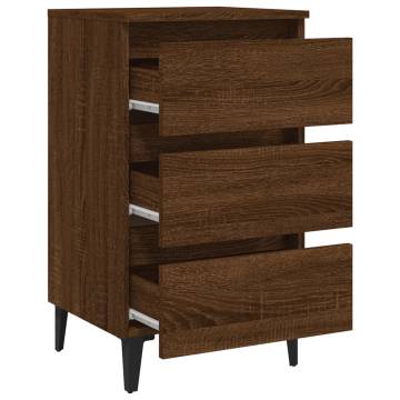 Bed Cabinet with Metal Legs Brown Oak 40x35x69 cm