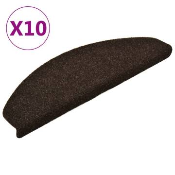 Self-adhesive Stair Mats 10pcs Dark Brown 65x21x4cm Needle Punch