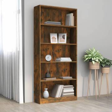 5-Tier Book Cabinet Smoked Oak 80x24x175 cm Engineered Wood