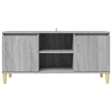 TV Cabinet with Solid Wood Legs Grey Sonoma 103.5x35x50 cm