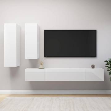 4 Piece TV Cabinet Set High Gloss White Engineered Wood