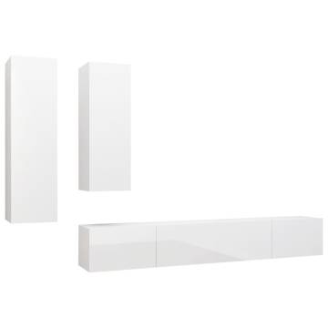 4 Piece TV Cabinet Set High Gloss White Engineered Wood