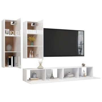 4 Piece TV Cabinet Set High Gloss White Engineered Wood