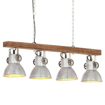 Industrial Ceiling Lamp Silver E27 Mango Wood