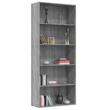 5-Tier Book Cabinet Grey Sonoma 80x30x189 cm Engineered Wood