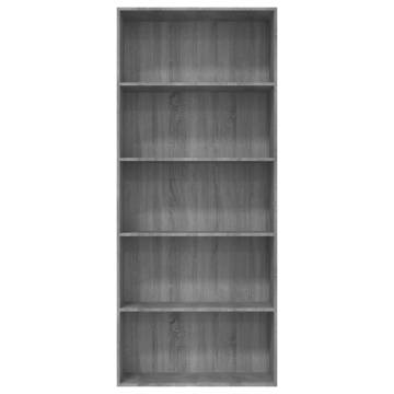 5-Tier Book Cabinet Grey Sonoma 80x30x189 cm Engineered Wood