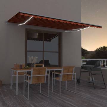 Manual Retractable Awning with LED 500x350 cm Orange and Brown