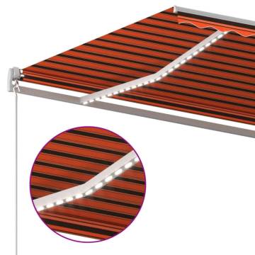 Manual Retractable Awning with LED 500x350 cm Orange and Brown