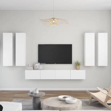 6 Piece TV Cabinet Set White Engineered Wood