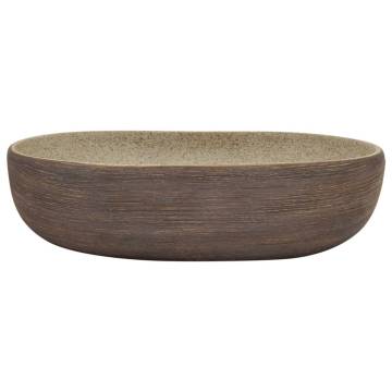 Countertop Basin Sand and Brown Oval 59x40x14 cm Ceramic