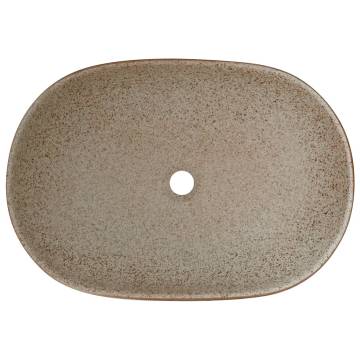 Countertop Basin Sand and Brown Oval 59x40x14 cm Ceramic