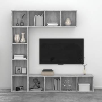 3 Piece Book/TV Cabinet Set Grey Sonoma 180x30x180 cm