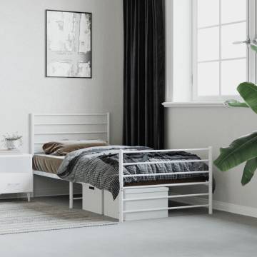 Metal Bed Frame with Headboard and Footboard White 90x190 cm Single