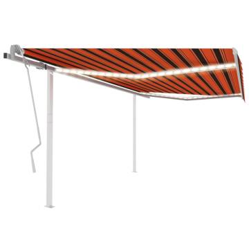 Manual Retractable Awning with LED 4.5x3.5 m Orange and Brown