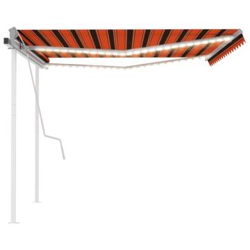 Manual Retractable Awning with LED 4.5x3.5 m Orange and Brown