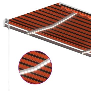 Manual Retractable Awning with LED 4.5x3.5 m Orange and Brown