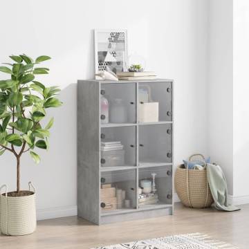 Highboard with Doors Concrete Grey 68x37x109 cm Engineered Wood