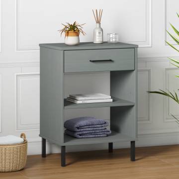 Console Cabinet with Metal Legs Grey Solid Wood Pine OSLO