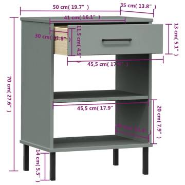 Console Cabinet with Metal Legs Grey Solid Wood Pine OSLO