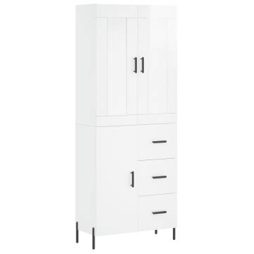 Highboard High Gloss White 69.5x34x180 cm Engineered Wood