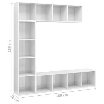 3 Piece Book/TV Cabinet Set High Gloss White 180x30x180 cm