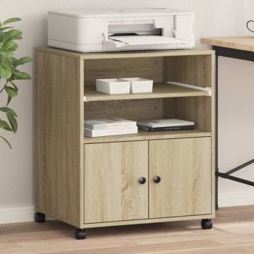 Printer Stand with Wheels Sonoma Oak 60x48x74 cm