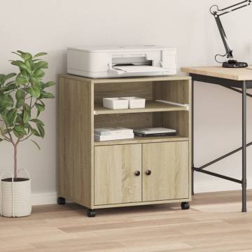 Printer Stand with Wheels Sonoma Oak 60x48x74 cm