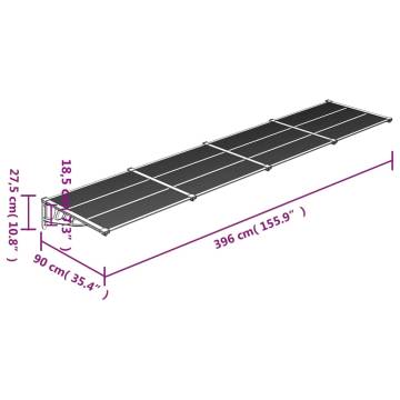 Door Canopy Grey and Transparent 396x90 cm Polycarbonate