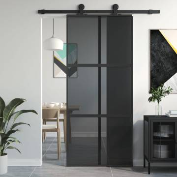 Sliding Door Black 90x205 cm Tempered Glass and Aluminium