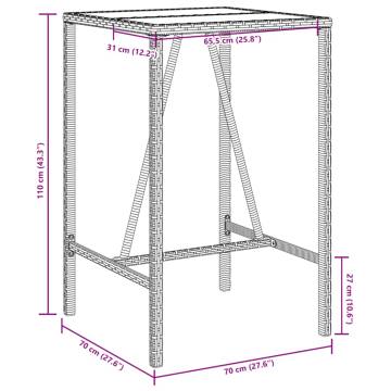 Outdoor Bar Table Grey 70x70x110 cm Poly Rattan