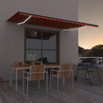 Manual Retractable Awning with LED 500x300 cm Orange and Brown