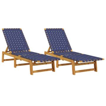 Sun Loungers 2 pcs Dark Blue Solid Wood Acacia and Fabric